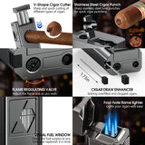 5-IN-1 WINDPROOF TORCH CIGAR LIGHTER – 4 JET FLAME, V-CUT, PUNCH & HOLDER