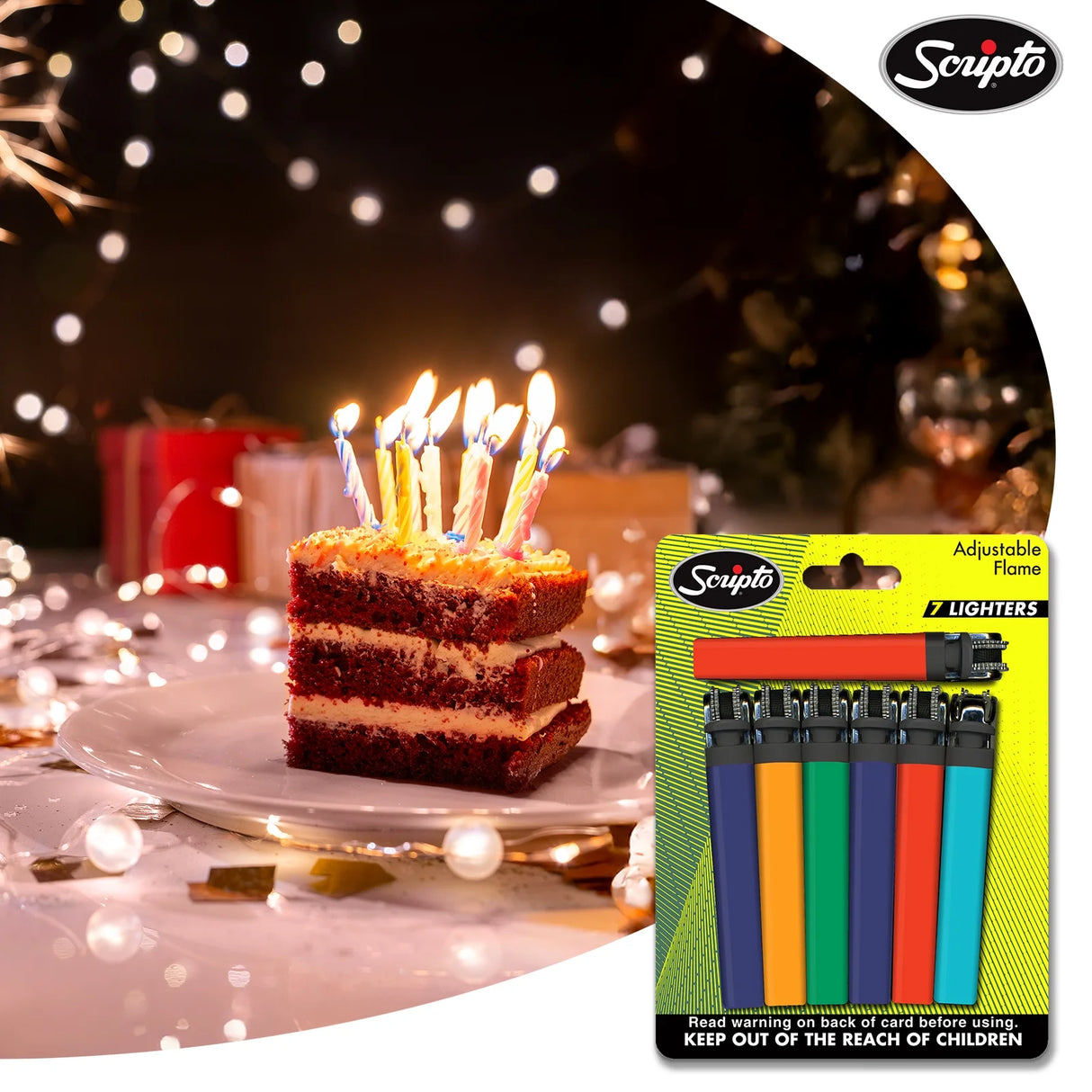 Views, Adjustable Flame, Pocket Lighter, Multi-Color (7 Count)