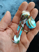 2 PACK Silicone Pyrex Glass Cigarette Smoking Hand Pipe Chillum with Cap