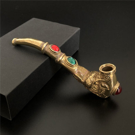 Handmade Carving Dragon Brass Metal Smoking Pipe Chamber Tobacco Herb Hitter