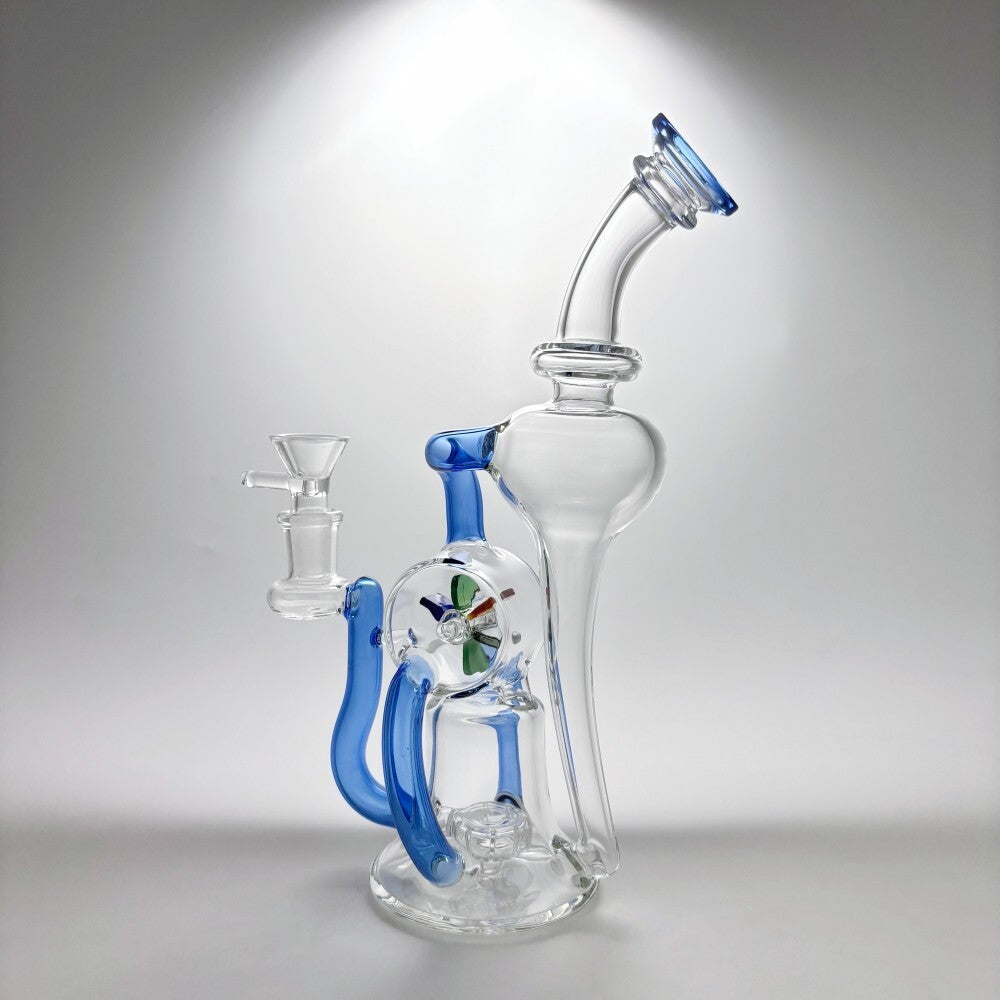 9Inch Glass Recycler Bong Windmill Spin Water Pipe Tornado Percolator Bubbler