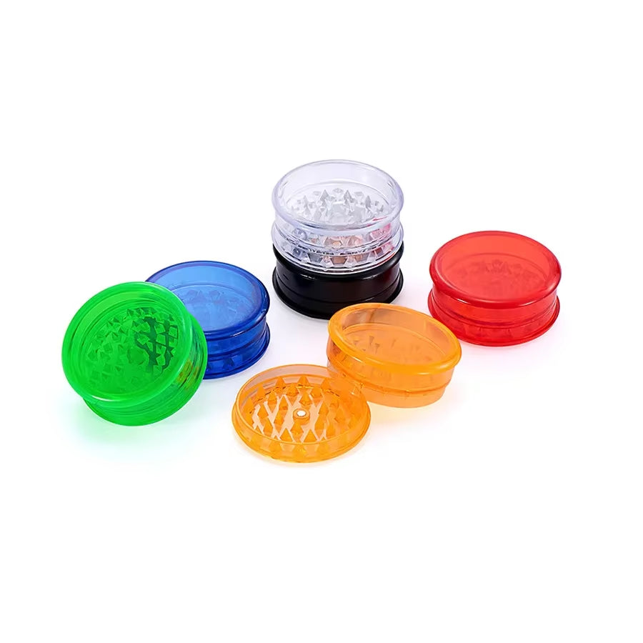 3-LAYER PLASTIC TOBACCO & HERB GRINDER – 60 MM, RANDOM COLOR