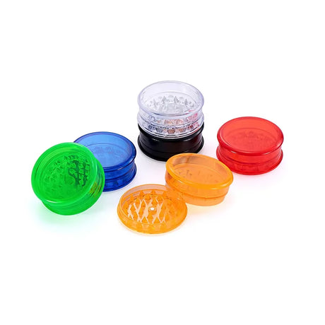 3-LAYER PLASTIC TOBACCO & HERB GRINDER – 60 MM, RANDOM COLOR