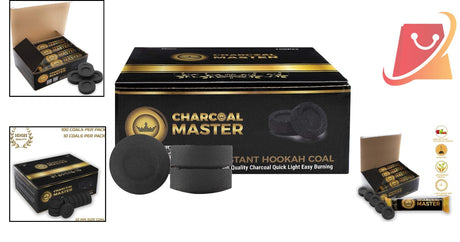 HOOKAH CHARCOAL BRIQUETTES 33MM INSTANT LIGHT – 45 MIN BURN, LOW SMOKE (100 PACK)