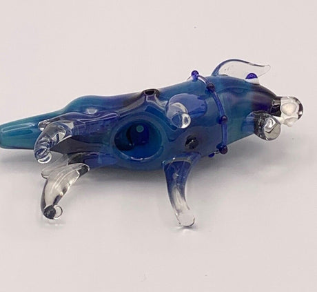 Blue Dog Animal Tobacco Smoking Pipe Handmade Hand Blown Glass W/Carb Hole