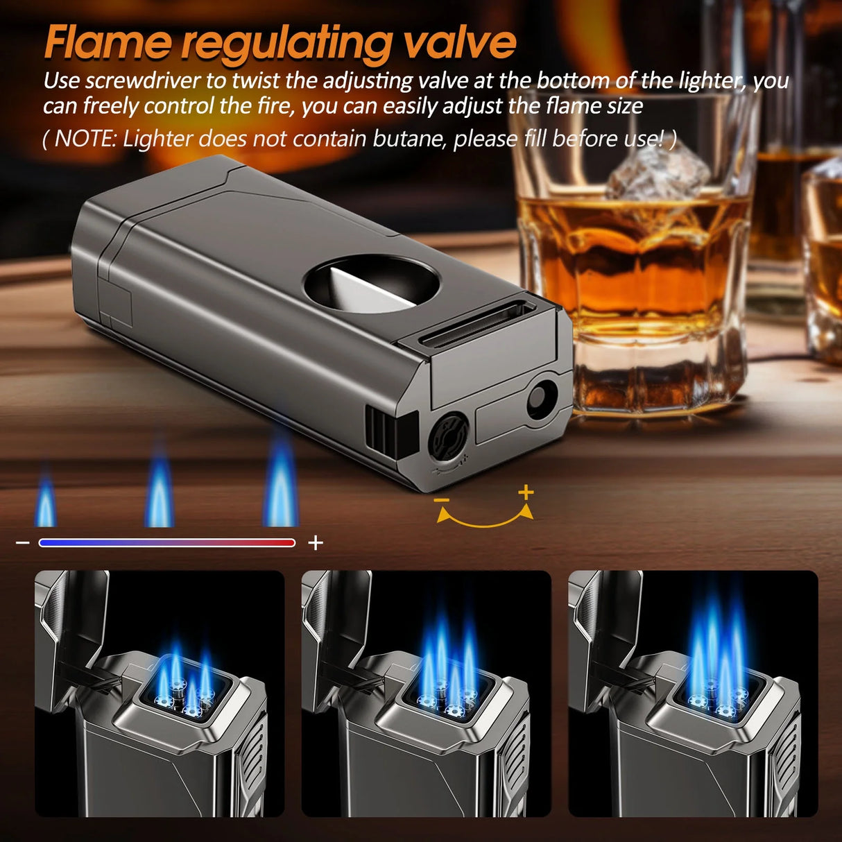 5-IN-1 WINDPROOF TORCH CIGAR LIGHTER – 4 JET FLAME, V-CUT, PUNCH & HOLDER
