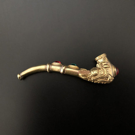 Handmade Carving Dragon Brass Metal Smoking Pipe Chamber Tobacco Herb Hitter