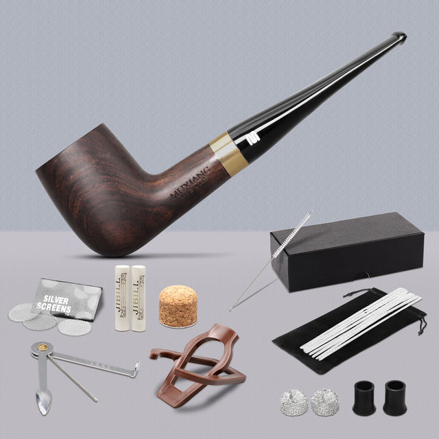 MUXIANG Ebony Wooden Smoking Pipe 9Mm Filter Straight Stem Tobacco Pipe 10 Tools