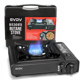 GVDV PORTABLE 1-BURNER BUTANE CAMPING BLACK STOVE WITH UPDATED CARRYING CASE
