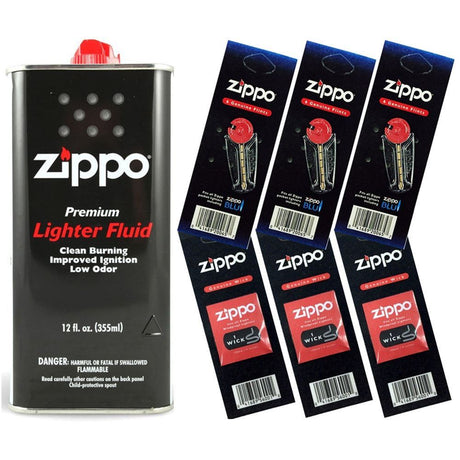ZIPPO LIGHTER FLUID FUEL 12 OZ & 6 VALUE PACK GIFT SET – 18 FLINTS + 3 WICKS