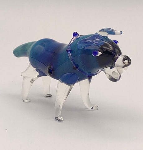 Blue Dog Animal Tobacco Smoking Pipe Handmade Hand Blown Glass W/Carb Hole