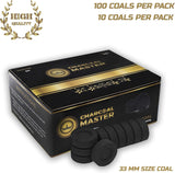 HOOKAH CHARCOAL BRIQUETTES 33MM INSTANT LIGHT – 45 MIN BURN, LOW SMOKE (100 PACK)