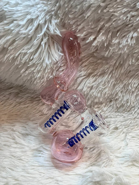 7.5"Pink Double Chamber Glass Bubbler Girly Glass Bong Pink Glass Water Pipe