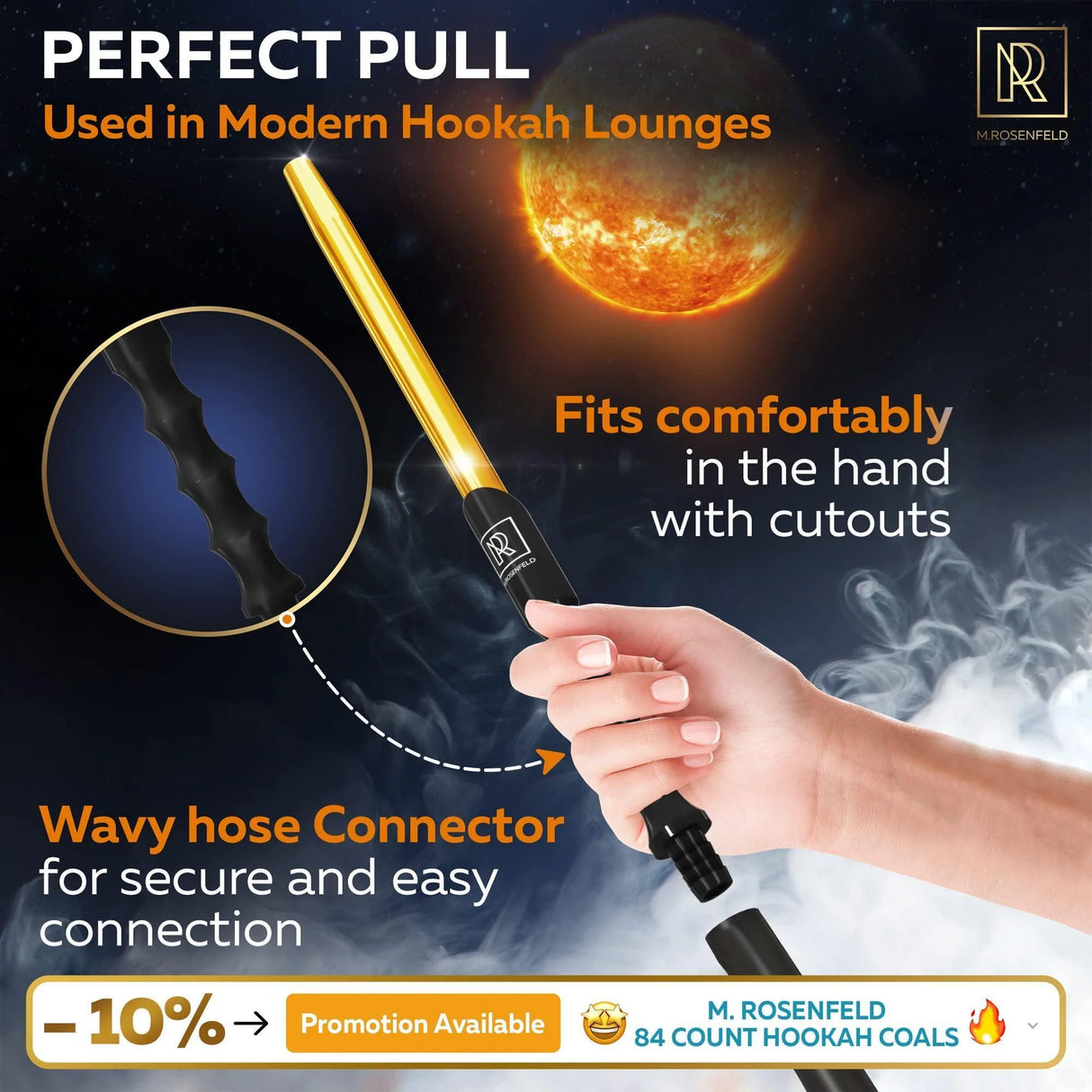 M. ROSENFELD PREMIUM GOLD SILICONE HOOKAH HOSE WITH ALUMINUM MOUTHPIECE