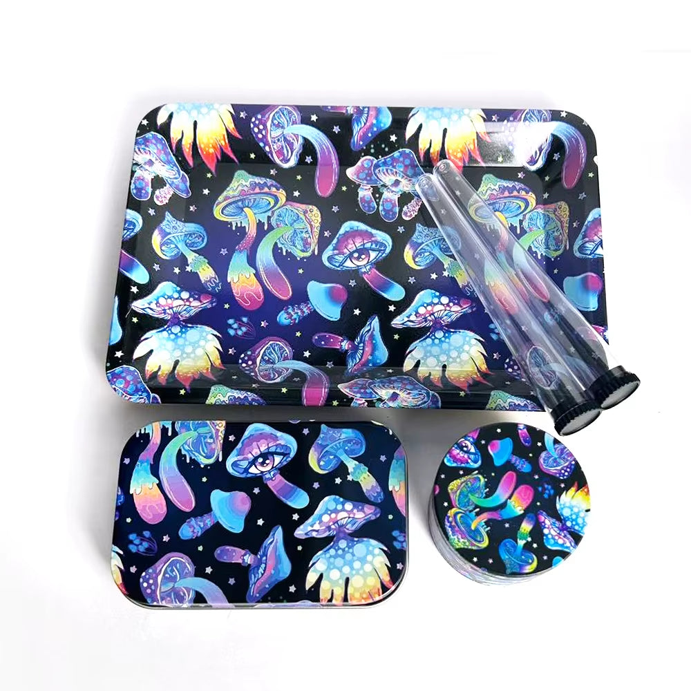 5-PACK TOBACCO KIT SET WITH STORAGE TUBES, GRINDER & ROLLING TRAY