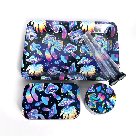 5-PACK TOBACCO KIT SET WITH STORAGE TUBES, GRINDER & ROLLING TRAY