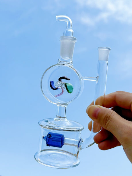5.9'' Glass Bong Mini Windmill Spin Recycler Hookah Tornado Water Pipe Bubbler