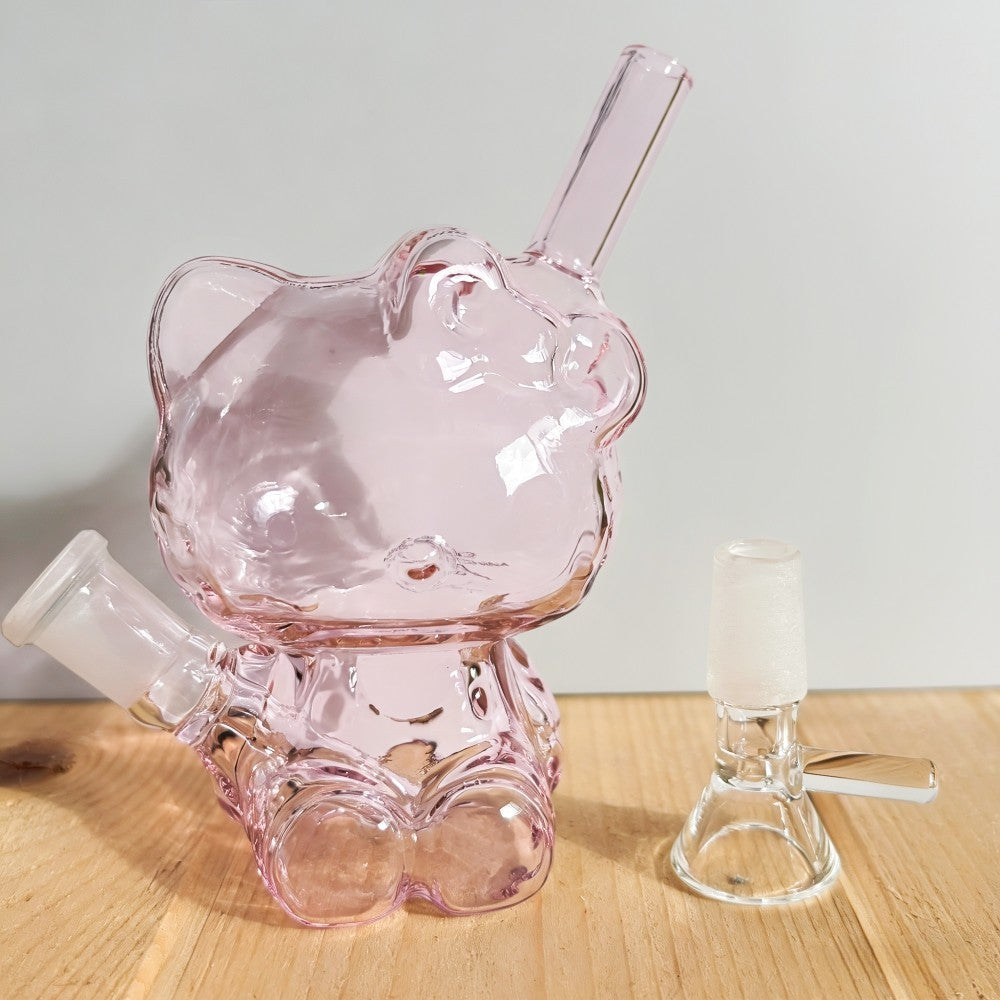 Pink Kitty Cat 4'' Glass Bong Bubbler Built-In Filter Hookah Smoking Water Pipe
