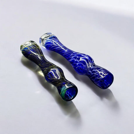 Blue Swirl Hand-Blown Glass Chillum Pipe – 3.5”–3.8” | Made in USA | 1 Piece
