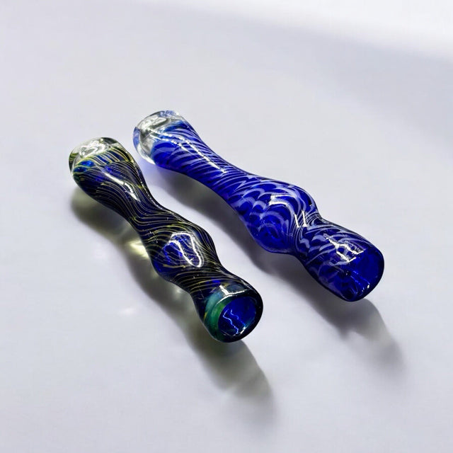 Blue Swirl Hand-Blown Glass Chillum Pipe – 3.5”–3.8” | Made in USA | 1 Piece