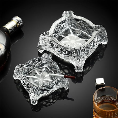 Ashtray 5 X 5 Inch, Large Glass Ashtray for Cigarettes & Cigars, Clear Crystal A
