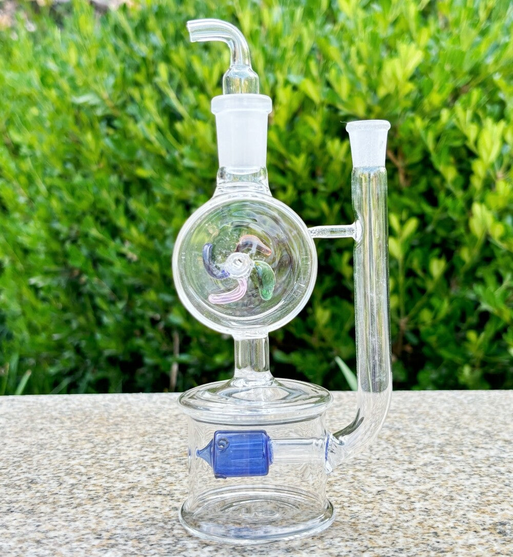 5.9'' Glass Bong Mini Windmill Spin Recycler Hookah Tornado Water Pipe Bubbler