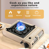 GVDV PORTABLE 1-BURNER BUTANE CAMPING GOLD STOVE WITH UPDATED CARRYING CASE