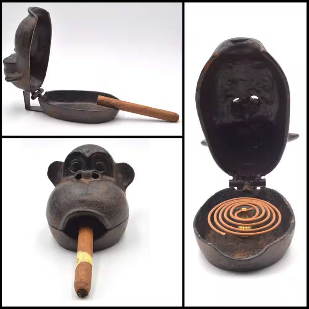 Retro Brown Cast Iron Big Monkey Decor Cigar Ashtrays, Best Gift for Smokers Men and Women
