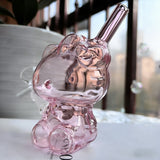 4'' Pink Cat Small Glass Bong Bubbler Diffuser Perc Smoking Pipe with 14Mm Bowl