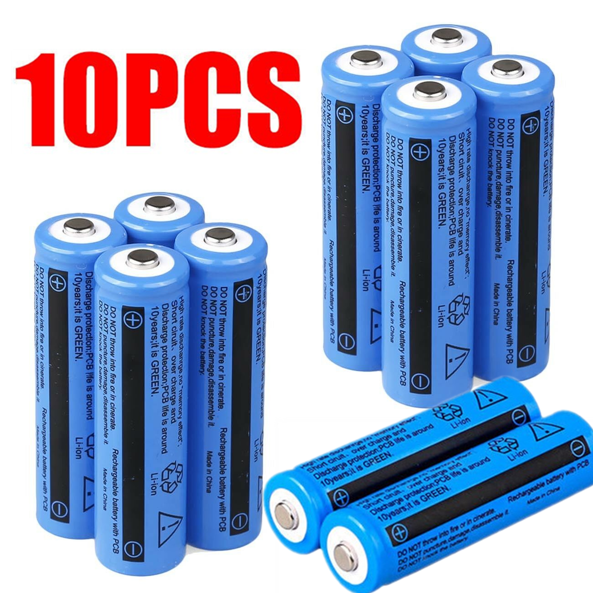 10-PACK 18650 3000MAH 3.7V LI-ION RECHARGEABLE BATTERIES