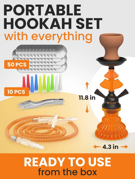ORANGE HOOKAH SET 2 HOSE HOOKAH LILONE 12” ORANGE MINI HOOKAH COMBO KIT