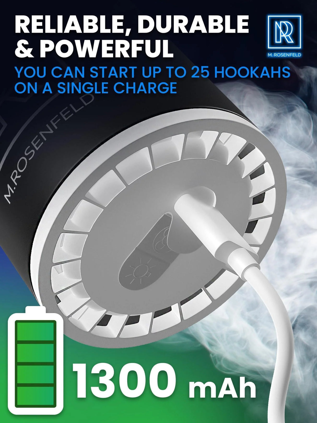 ELECTRIC HOOKAH AIR PUMP WITH 1300MAH RECHARGEABLE BATTERY & LED LIGHT