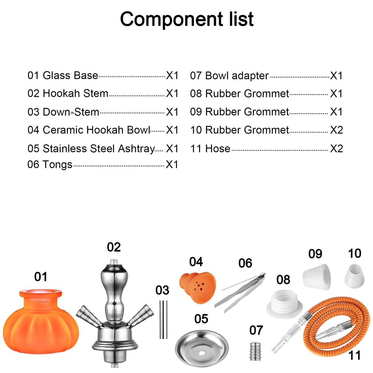 HOSE HOOKAH SET 11 INCH MINI SHISHA WITH PUMPKIN VASE, CERAMIC BOWL, ACCESSORIES