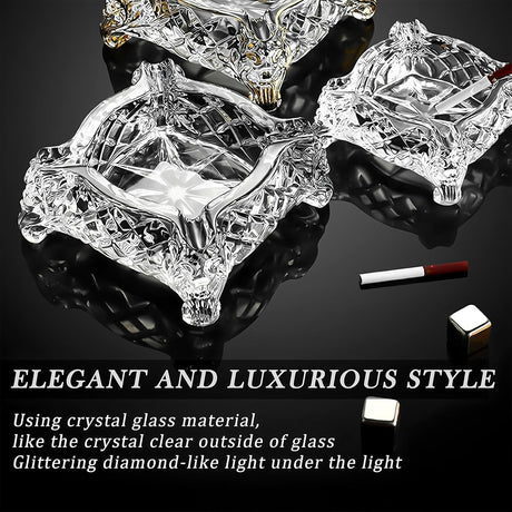 Ashtray 5 X 5 Inch, Large Glass Ashtray for Cigarettes & Cigars, Clear Crystal A