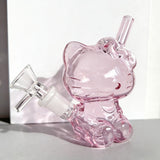 Pink Kitty Cat 4'' Glass Bong Bubbler Built-In Filter Hookah Smoking Water Pipe