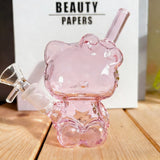 Pink Kitty Cat 4'' Glass Bong Bubbler Built-In Filter Hookah Smoking Water Pipe