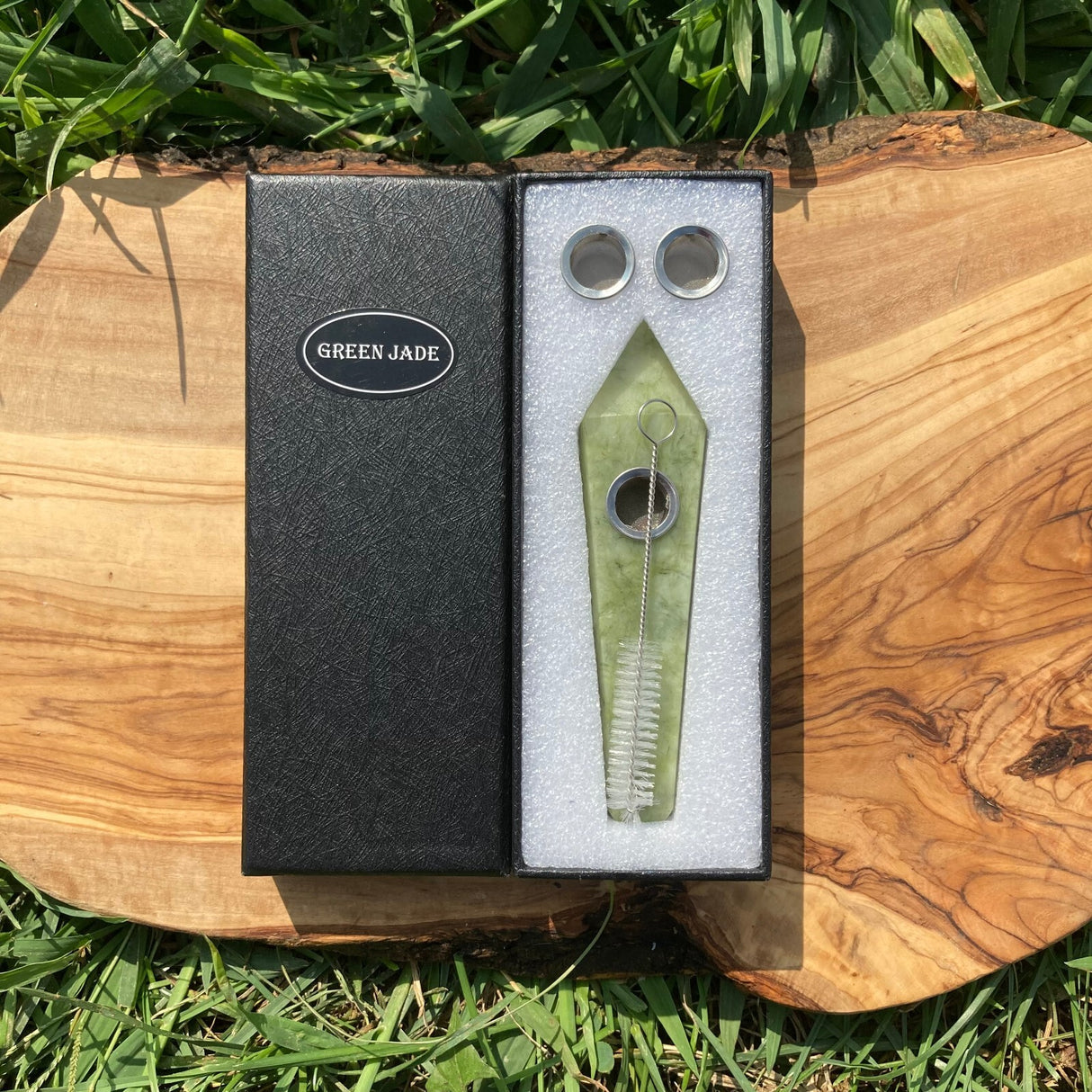 Handmade Green Jade Gemstone Smoking Crystal Pipe Hand Spoon Tobacco Smoke Bowl