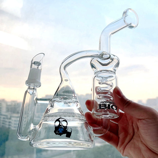 Helix Coil Glass Water Pipe Concentrate Spiral Bong Bubbler Recycler Hookah 14Mm