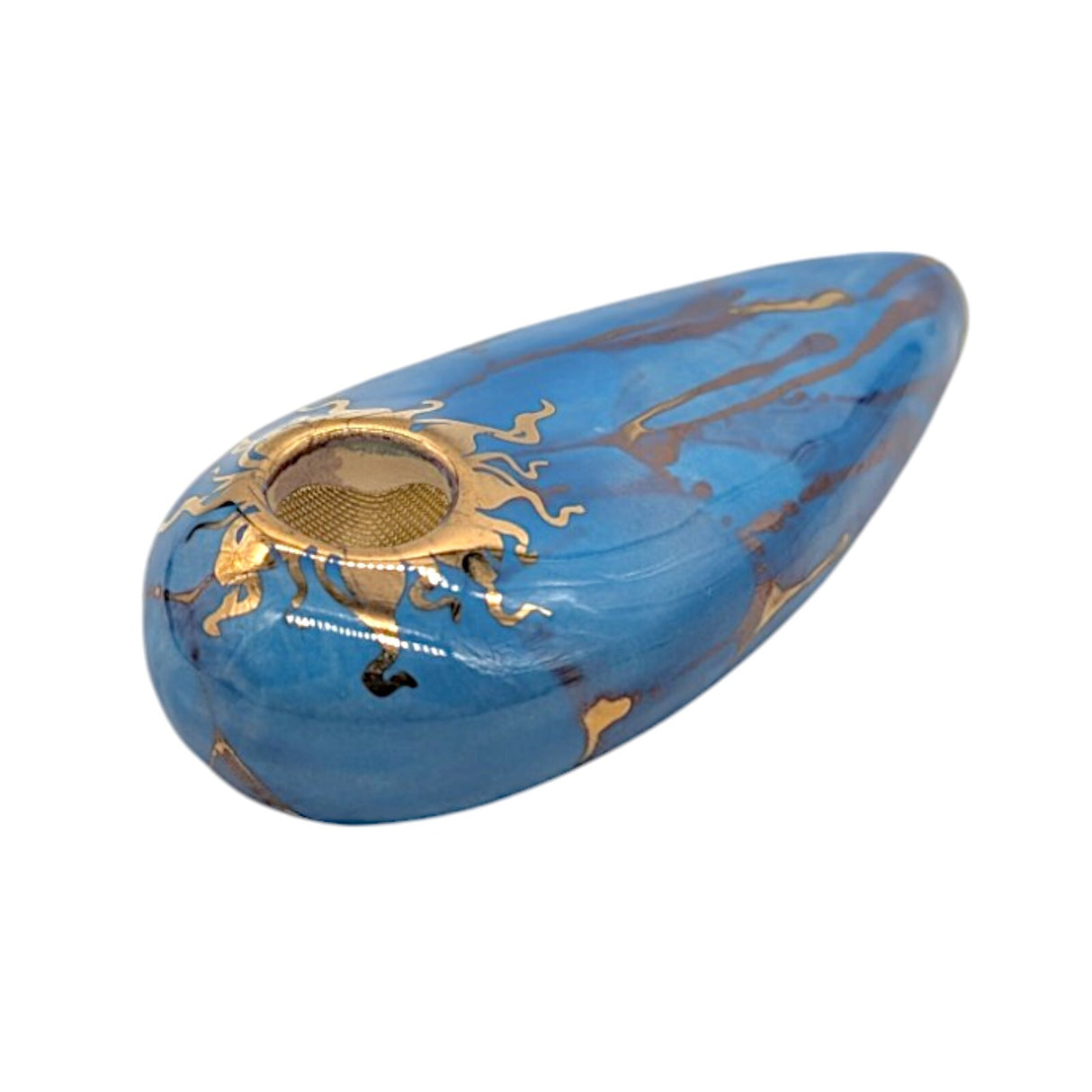 4" Ceramic Smoking Tobacco Pipe Oval Blue Made in USA