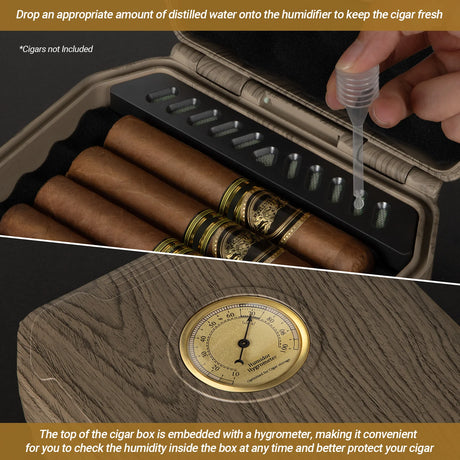 AWOTE CEDAR WOOD TRAVEL CIGAR HUMIDOR WITH LIGHTER, HUMIDIFIER & HYGROMETER