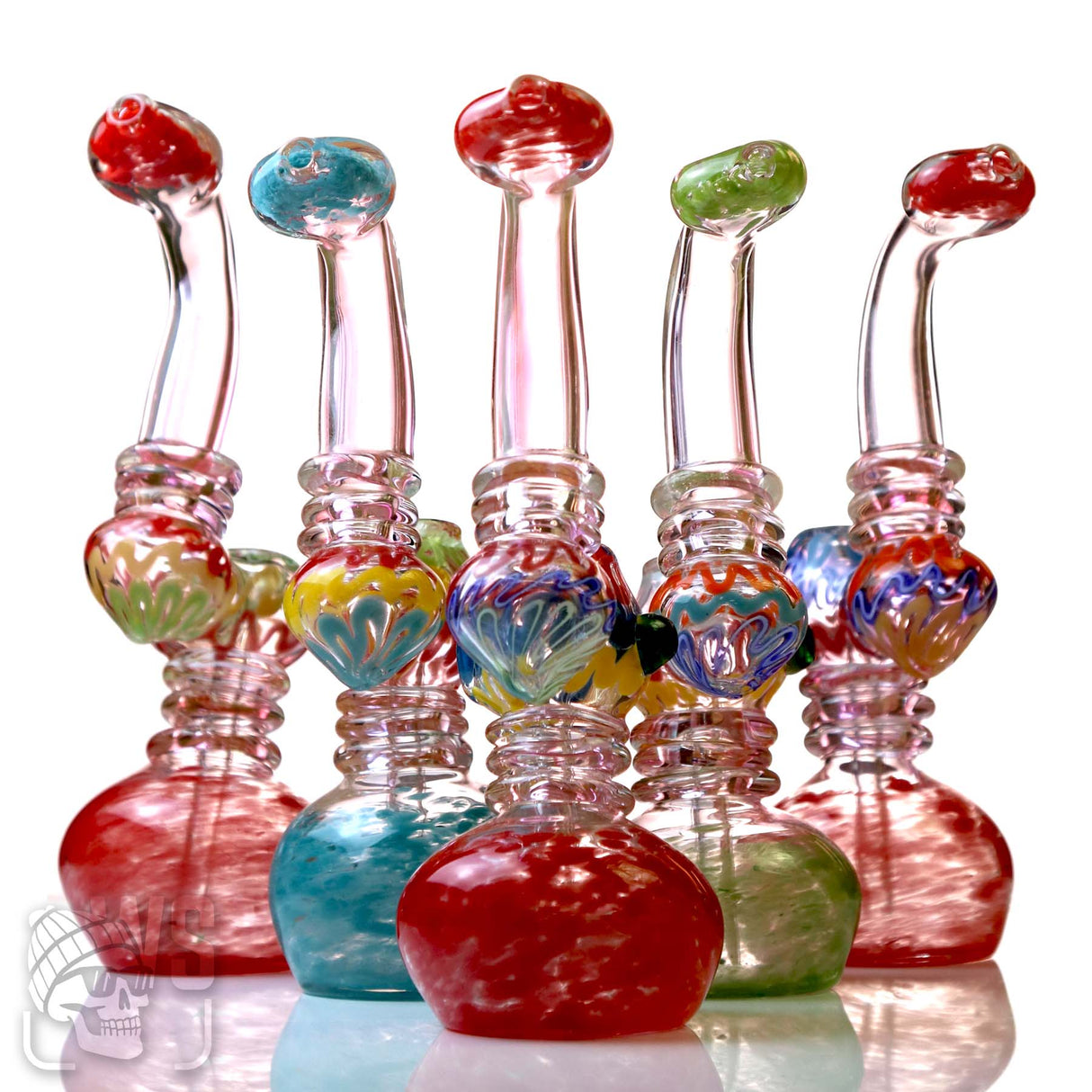 GLASS BUBBLER WITH WORKED CHAMBER DESIGN