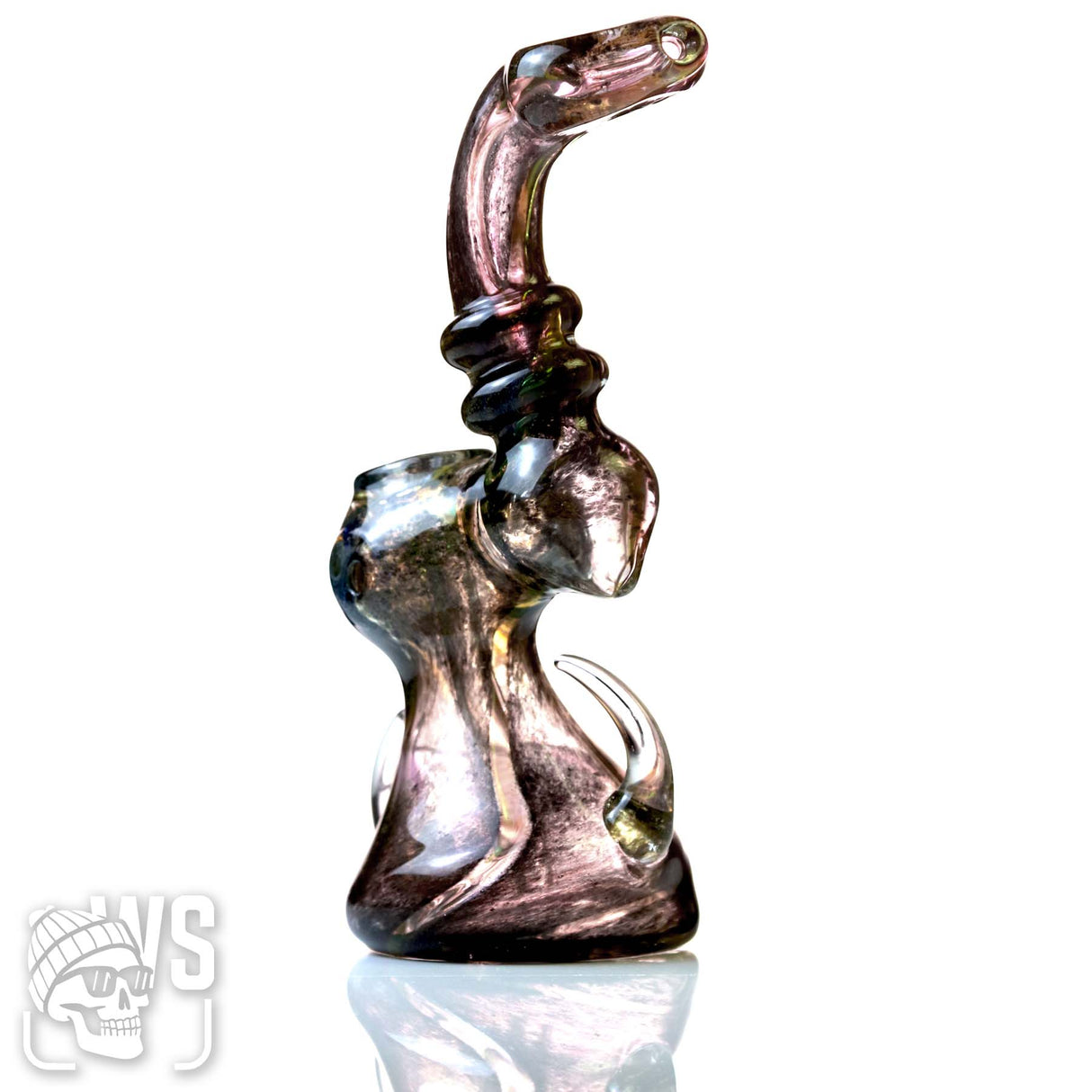 GLASS BUBBLER WITH ABSTRACT WORKED DESIGN & NAILHEAD BASE