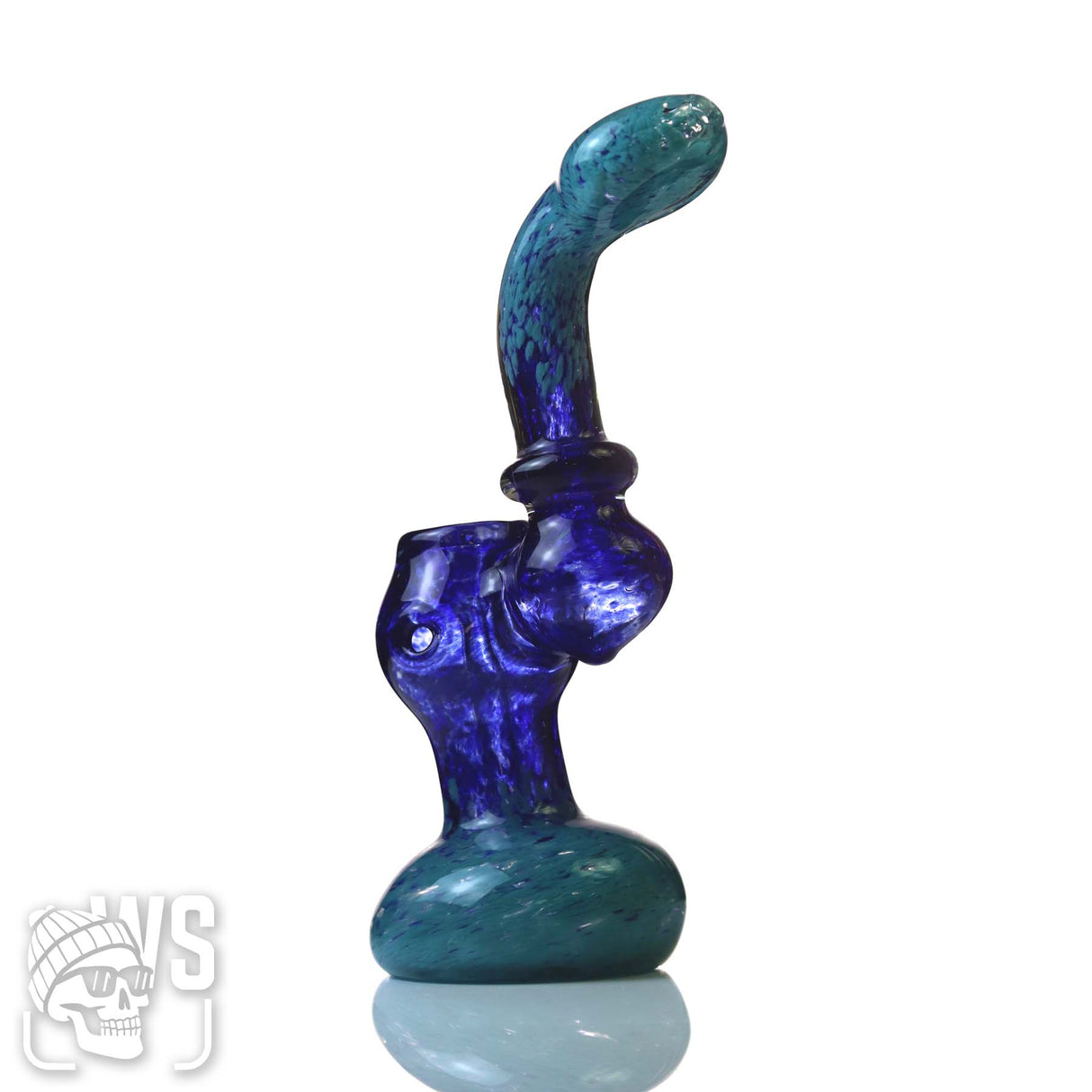 GLASS BUBBLER WITH MARBLED WORKED DESIGN