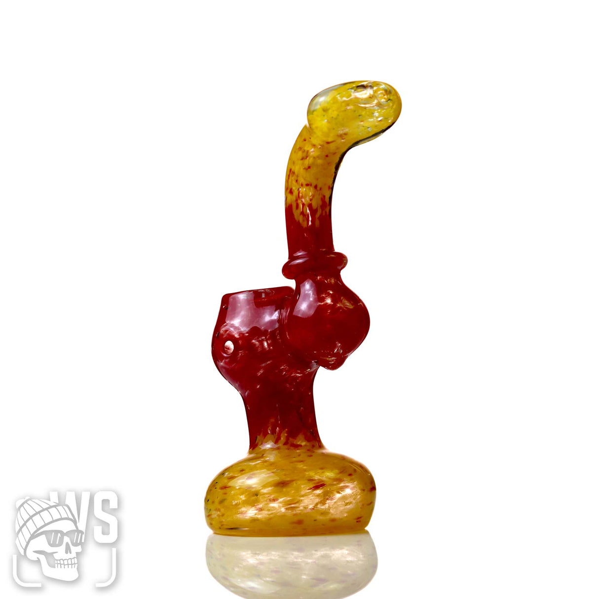 GLASS BUBBLER WITH MARBLED WORKED DESIGN