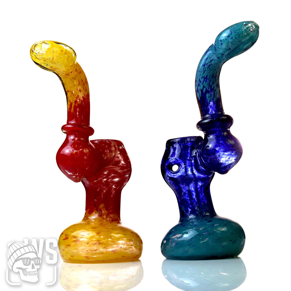 GLASS BUBBLER WITH MARBLED WORKED DESIGN
