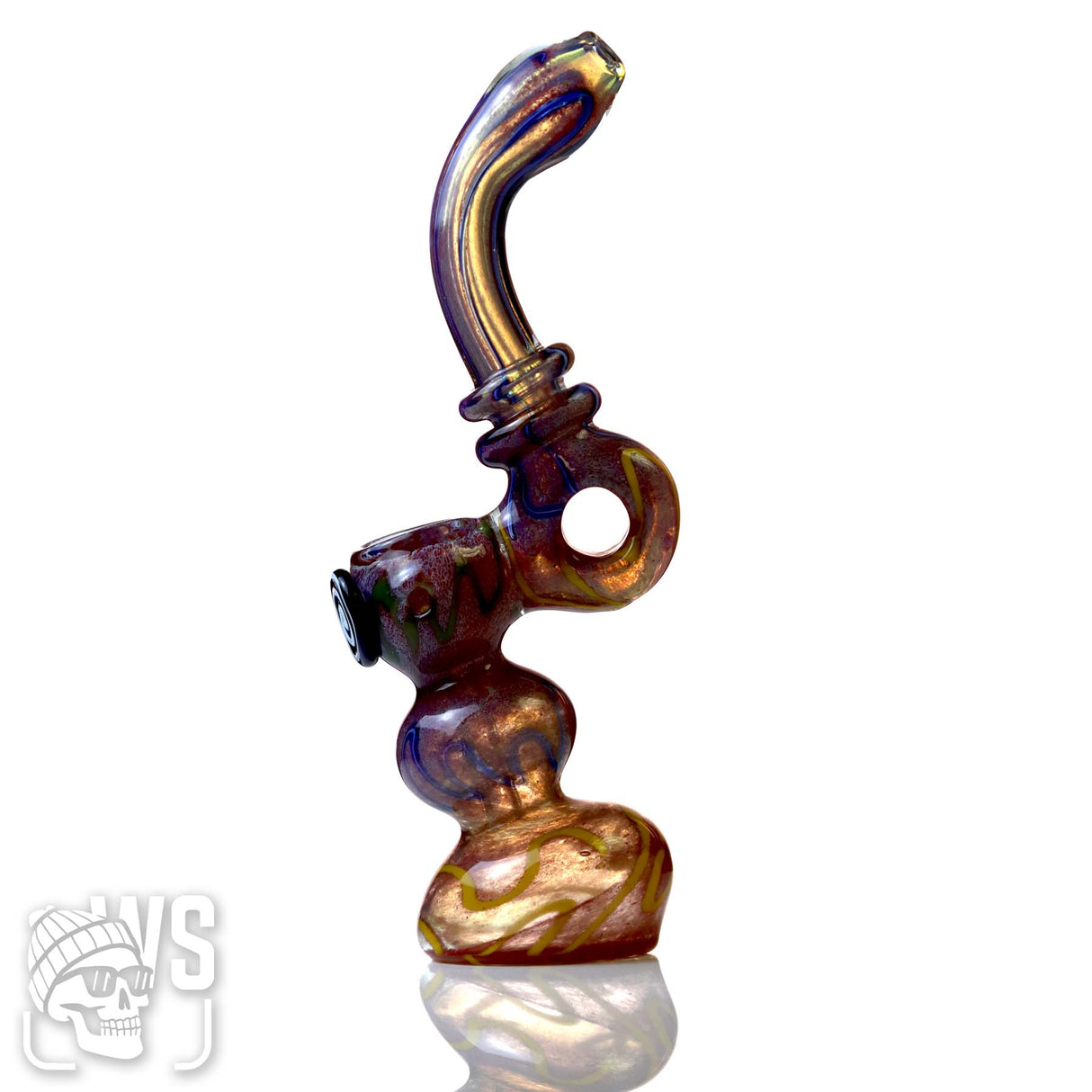 GLASS BUBBLER WITH WORKED PATTERN & SIDE HANDLE