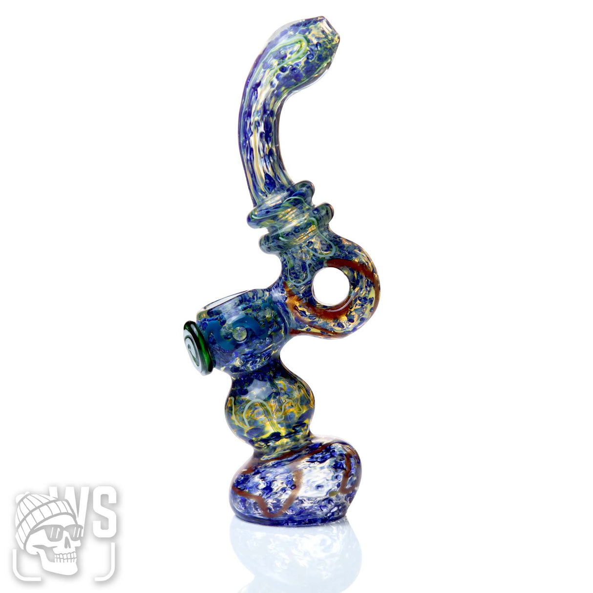 GLASS BUBBLER WITH WORKED PATTERN & SIDE HANDLE