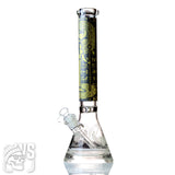 EGYPTIAN DESIGN GLASS BEAKER BONG WITH ETCHED BASE