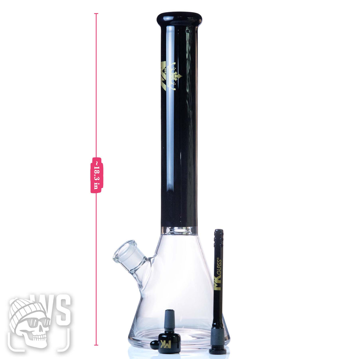 MK GLASS TALL BEAKER BONG WITH BLACK NECK