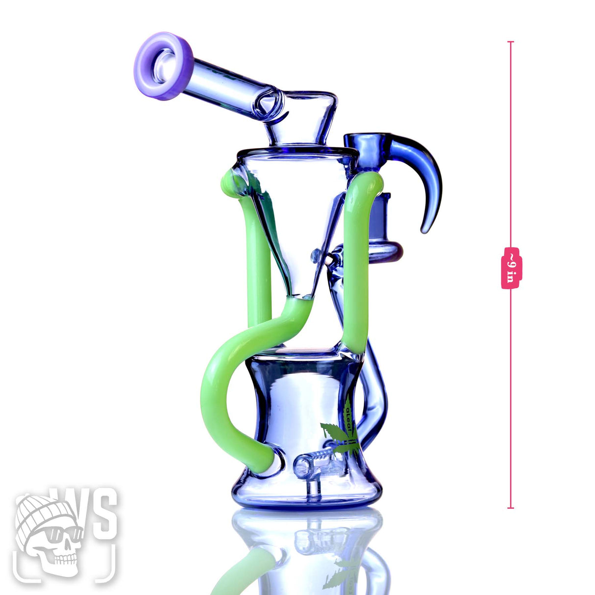 ALEAF GLASS SCIENTIFIC RECYCLER BONG WITH GREEN ACCENT TUBES